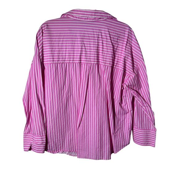 Zara Women's Pink White Striped Print Long Sleeves Button Down Shirt Size Large - Picture 2 of 4